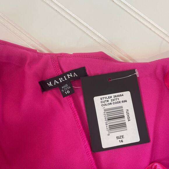 NWT Marina Fuschia Ruffled One Shoulder Dress Plus Size 16 Knee Length - Picture 8 of 8